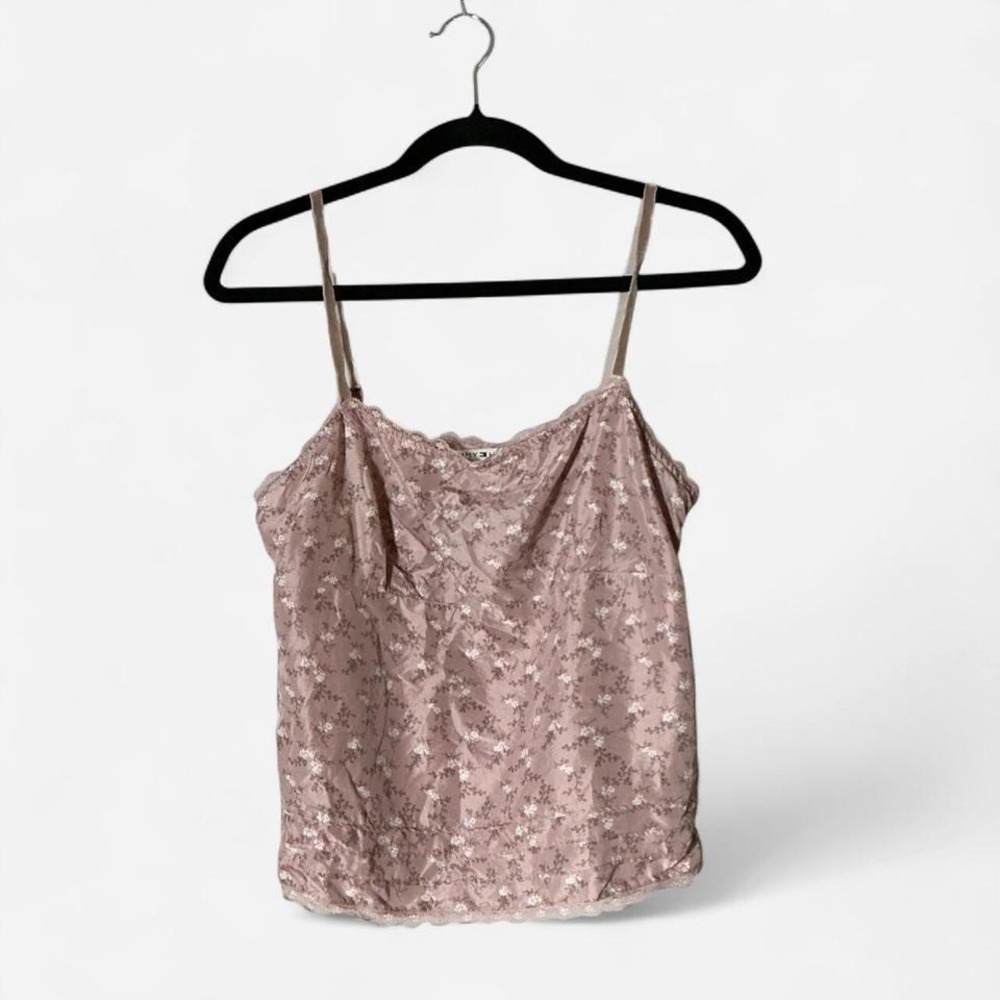 Y2K Tommy Hilfiger Silk Floral Camisole Top‎ Pink Lace Trim Petite M